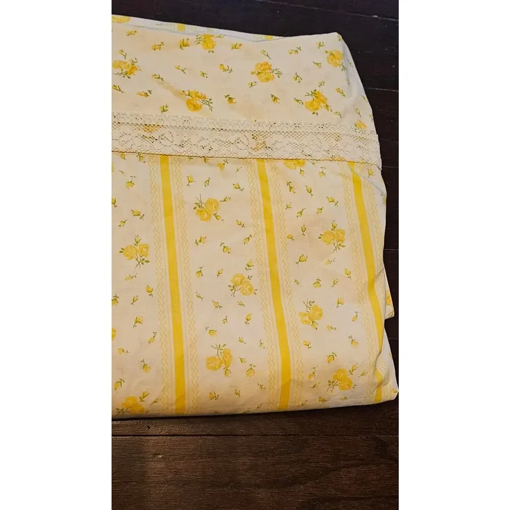 70s Vintage JCPenney Fashion Manor Yellow Floral Flat Sheet — Double Bed